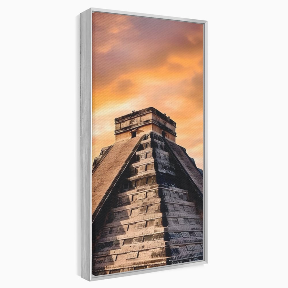 Tablou canvas cu tablou canvas cu piramida mayasa, in rama de aluminiu argintiu